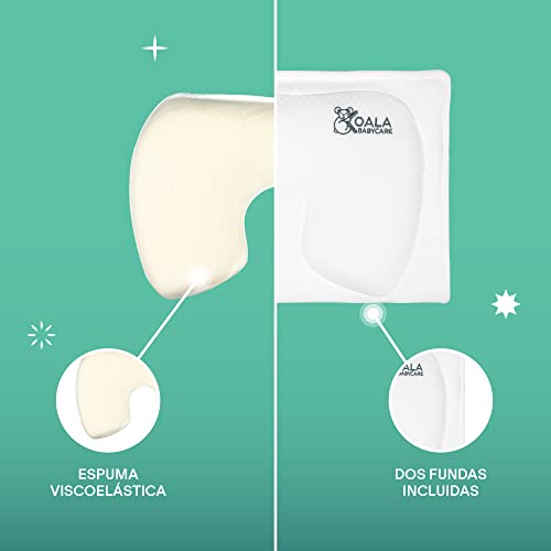 Almohada Plagiocefalia bebé de lactancia Koala Babycare® de memory foam para ayudar a prevenir y tratar la plagiocefalia (cabeza plana) con funda extraíble (con 2 fundas de almohada) - Blanco