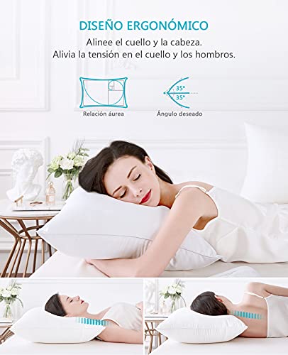 Almohadas 50x70cm Pack 2 Almohada de Hotel Mullido Hipoalergénicas Almohadas de Cama, Fibra Hueca de Alta Recuperacion Antiácaros y Antibacterias Lavables a Máquina, Blanco