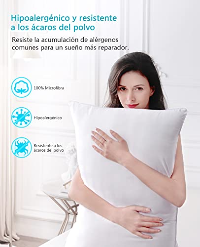 Almohadas 50x70cm Pack 2 Almohada de Hotel Mullido Hipoalergénicas Almohadas de Cama, Fibra Hueca de Alta Recuperacion Antiácaros y Antibacterias Lavables a Máquina, Blanco