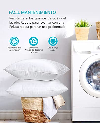 Almohadas 50x70cm Pack 2 Almohada de Hotel Mullido Hipoalergénicas Almohadas de Cama, Fibra Hueca de Alta Recuperacion Antiácaros y Antibacterias Lavables a Máquina, Blanco