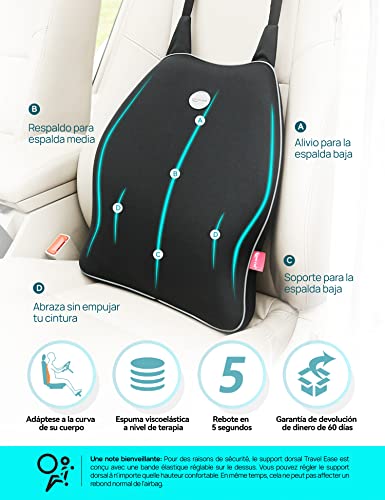 Almohadas para la Espalda y el Cuello para el Automóvil / Vehículo - TRAVEL EASE Cojín de Asiento de Automóvil con Diseño Ortopédico de Espuma Viscoelástica para Aliviar el Dolor de Espalda (Negro)
