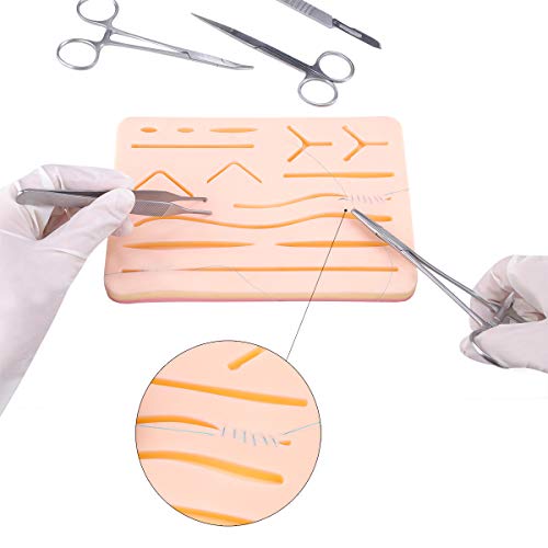 Almohadilla de sutura de 3 capas mejorada con heridas, para practicar suturas. – No se separa, rasga o rompe fácilmente (con base antideslizante)