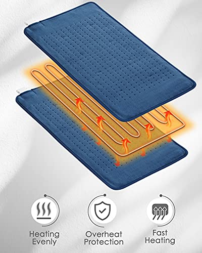 Almohadilla eléctrica para la espalda, el cuello y los hombros, protección automática contra sobrecalentamiento y 4 niveles de calor, espalda, cuello y hombros, 30x60cm, lavable a máquina, color azul