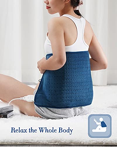 Almohadilla eléctrica para la espalda, el cuello y los hombros, protección automática contra sobrecalentamiento y 4 niveles de calor, espalda, cuello y hombros, 30x60cm, lavable a máquina, color azul