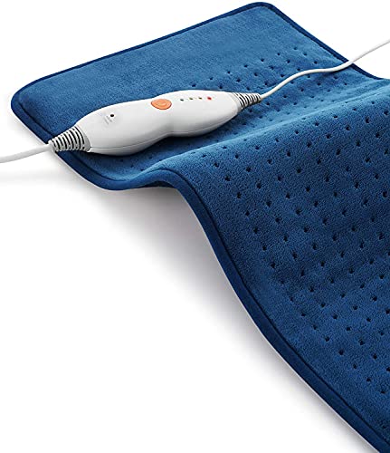 Almohadilla eléctrica para la espalda, el cuello y los hombros, protección automática contra sobrecalentamiento y 4 niveles de calor, espalda, cuello y hombros, 30x60cm, lavable a máquina, color azul