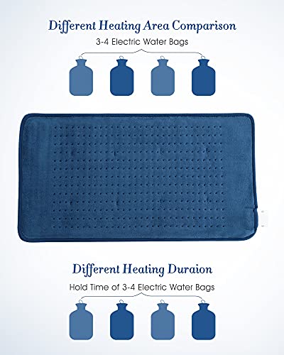 Almohadilla eléctrica para la espalda, el cuello y los hombros, protección automática contra sobrecalentamiento y 4 niveles de calor, espalda, cuello y hombros, 30x60cm, lavable a máquina, color azul