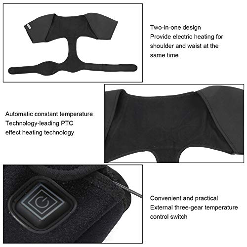 Almohadilla térmica para hombros, cinturón calefactor eléctrico 2 en 1 para hombros y cintura, soporte calefactor para hombros y cintura para manguito rotador, cápsula articular, lesión del tendón del