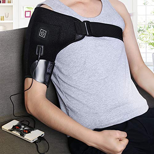 Almohadilla térmica para hombros con masajeador de vibración, apagado automático, soporte calefactable para envoltura para el manguito rotador, articulación del tendón, lesión, artritis, alivio del