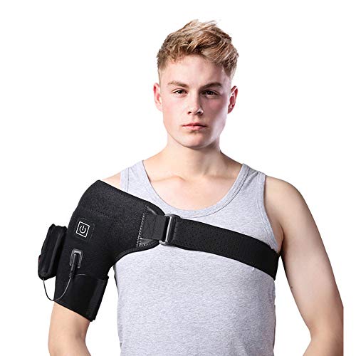 Almohadilla térmica para hombros con masajeador de vibración, apagado automático, soporte calefactable para envoltura para el manguito rotador, articulación del tendón, lesión, artritis, alivio del