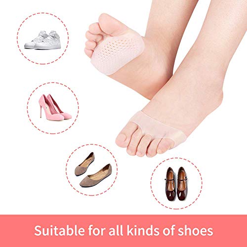 Almohadillas de Gel para Antepié,5 Pair Almohadillas Metatarsianas Transpirables Blanco Cojines de Bola de Pie Separador del Dedo Aliviar el Dolor para Mujeres y Hombres