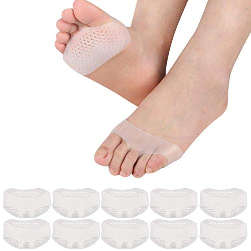 Almohadillas de Gel para Antepié,5 Pair Almohadillas Metatarsianas Transpirables Blanco Cojines de Bola de Pie Separador del Dedo Aliviar el Dolor para Mujeres y Hombres