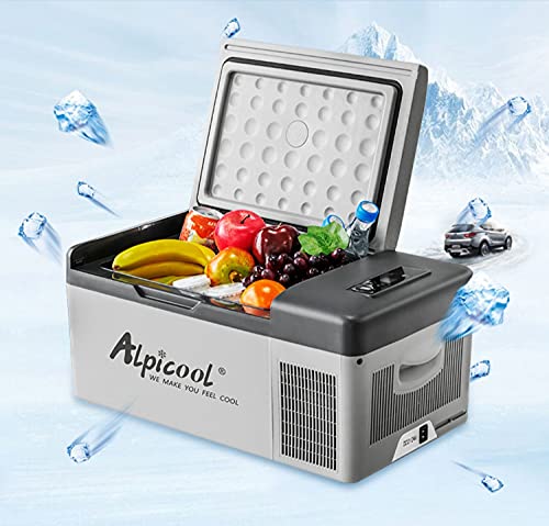 Alpicool - Nevera congelador portátil eléctrica con compresor para automóviles, camiones y caravanas, ideal para ir de viaje, pesca, pícnic, camping, uso exterior 12/24 V CC, 15 l