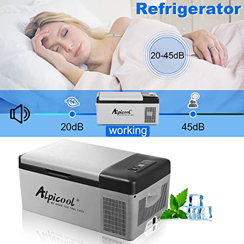 Alpicool - Nevera congelador portátil eléctrica con compresor para automóviles, camiones y caravanas, ideal para ir de viaje, pesca, pícnic, camping, uso exterior 12/24 V CC, 15 l
