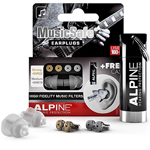 Alpine MusicSafe Tapones para los oídos para músicos - Mejora tu experiencia musical con dos filtros intercambiables - Protección auditiva Hipoalergénico - Tapones reutilizables - Transparente