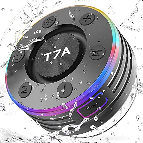 Altavoz Bluetooth Inalámbrico, Altavoces Portatil Bluetooth con Mic, Sonido Estéreo Potentes Altavoz Bluetooth 5.0, IPX7 Impermeable Altavoz Ducha con Ventosa, luz LED, Llamadas Manos Libres, Radio FM