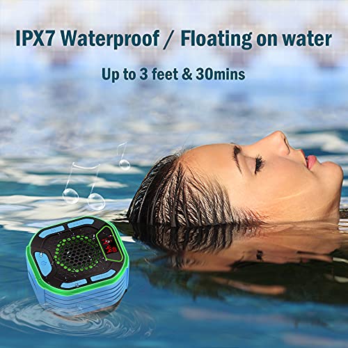Altavoz de Ducha Bluetooth 5.0, IPX7 Altavoz Inalámbrico Portátil a Prueba de Agua Radio de Ducha con Pantalla LED Ventosa, Luces de Colores, 66Pies con 12Horas de Reproducción para Fiestas en Casa
