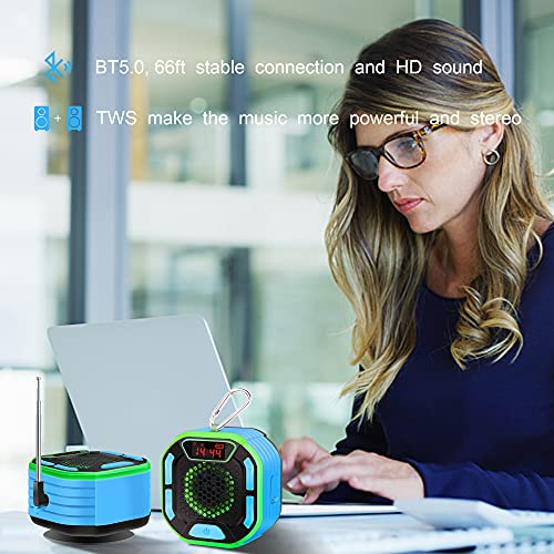 Altavoz de Ducha Bluetooth 5.0, IPX7 Altavoz Inalámbrico Portátil a Prueba de Agua Radio de Ducha con Pantalla LED Ventosa, Luces de Colores, 66Pies con 12Horas de Reproducción para Fiestas en Casa