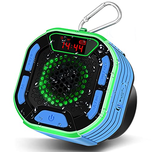 Altavoz de Ducha Bluetooth 5.0, IPX7 Altavoz Inalámbrico Portátil a Prueba de Agua Radio de Ducha con Pantalla LED Ventosa, Luces de Colores, 66Pies con 12Horas de Reproducción para Fiestas en Casa