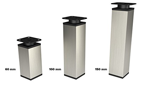 Alusfera Patas de Mesa de Metal Regulables en Altura para Muebles, Patas de sofá o zócalo, Perfil de Aluminio, 4 Unidades, 40 x 40 mm (150 mm, INOX), 4 x 40 x 40 x 150, 150 mm