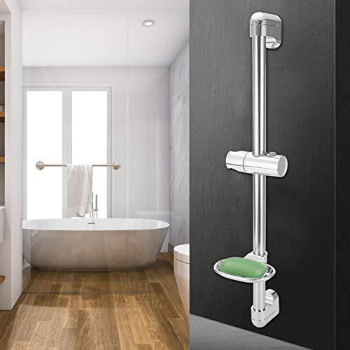 Alvinlite Barra de Ducha, Acero Inoxidable Barra Deslizante Ducha Pared Cromo Universal con Caja de jabón con Soporte para Cabezal de Ducha