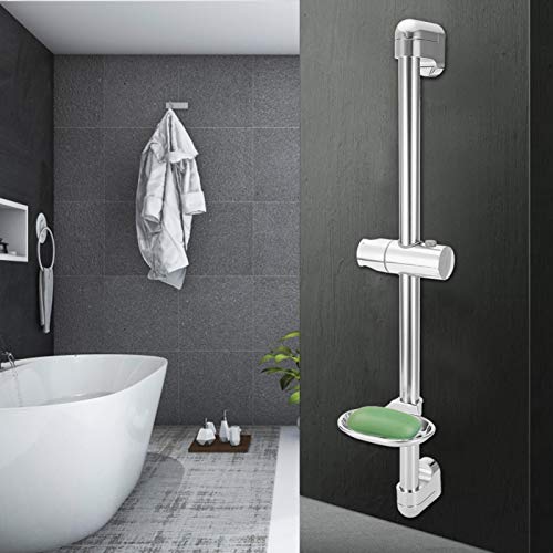 Alvinlite Barra de Ducha, Acero Inoxidable Barra Deslizante Ducha Pared Cromo Universal con Caja de jabón con Soporte para Cabezal de Ducha