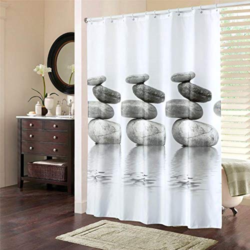 Alvinlite Cortina de Ducha para baño Cortinas de poliéster Impermeables, Cortina de Ducha Blanca Piedras Grises, con Ganchos para Colgar, Varios tamaños (Opcional)(Metro)