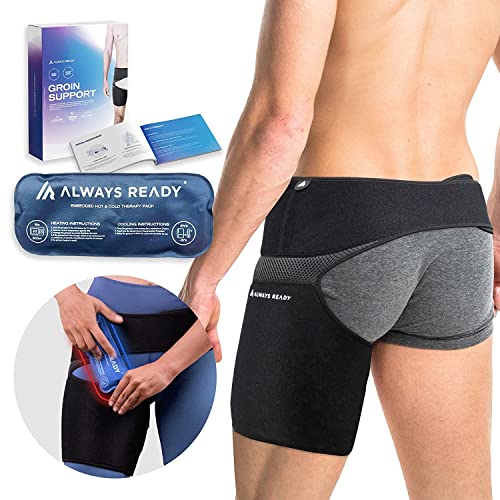 Always Ready Groin, Faja Para La Cadera, el Muslo y Los Músculos Isquiotibiales Con Terapia de Frío y Calor, Ideal Para Aliviar la Tensión y el Dolor Ciático, Compresión Ajustable, Unisex (XS-S)