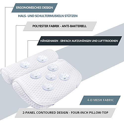 AmazeFan Cojín de baño de Lujo para bañera y SPA con tecnología de Malla de Aire 4D y 7 ventosas. Soporte para Cabeza, Espalda, Hombros y Cuello. Adecuado para bañeras y spas en casa.