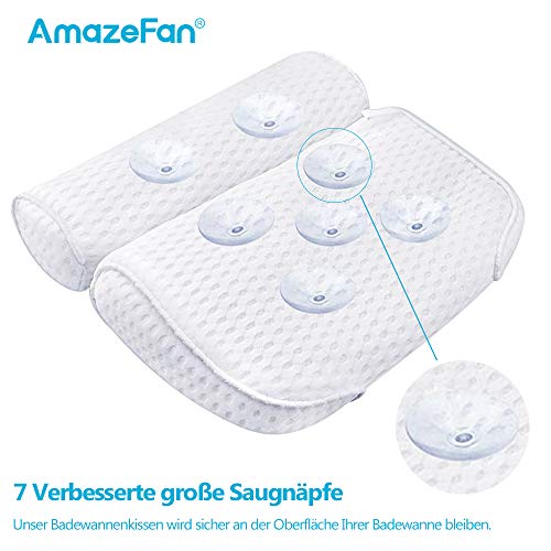 AmazeFan Cojín de baño de Lujo para bañera y SPA con tecnología de Malla de Aire 4D y 7 ventosas. Soporte para Cabeza, Espalda, Hombros y Cuello. Adecuado para bañeras y spas en casa.