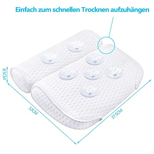 AmazeFan Cojín de baño de Lujo para bañera y SPA con tecnología de Malla de Aire 4D y 7 ventosas. Soporte para Cabeza, Espalda, Hombros y Cuello. Adecuado para bañeras y spas en casa.