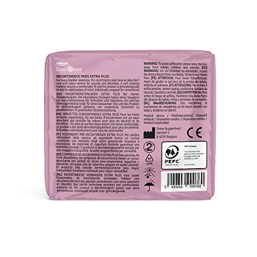 Amazon Basic Care Almohadillas Extra Plus para incontinencia, 6 paquetes de 8 (total 48)