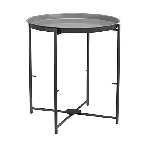 Amazon Basics - Mesa redonda con capacidad de almacenamiento en gris oscuro con tejido gris jaspeado