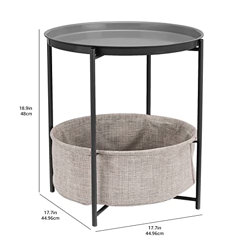 Amazon Basics - Mesa redonda con capacidad de almacenamiento en gris oscuro con tejido gris jaspeado