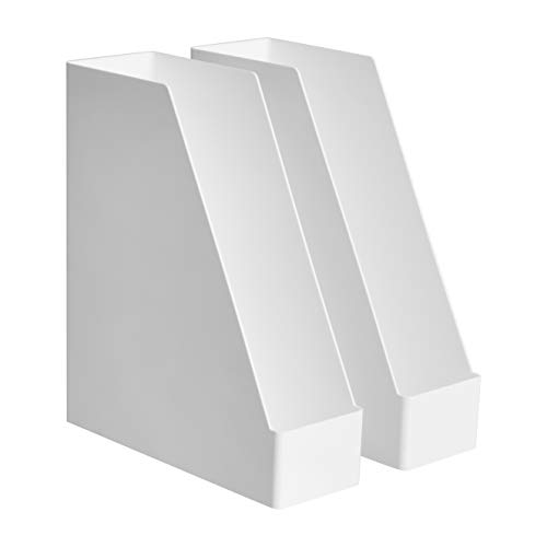 Amazon Basics Organizador de plástico, revistero, blanco, paquete de 2