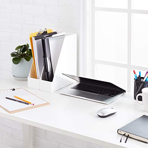 Amazon Basics Organizador de plástico, revistero, blanco, paquete de 2