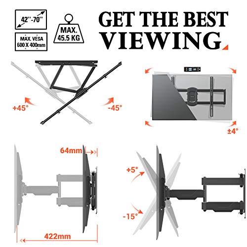 Amazon Brand - Eono Soporte de Pared TV Giratorio Inclinable para Muchos 42-70 Pulgadas Televisores de LED, LCD, OLED con VESA Entre 200x100 y 600x400 mm y 45,5kg, Soporte TV de Articulado PL2617