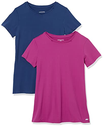 Amazon Essentials 2-Pack Tech Stretch Short-Sleeve Crew T-Shirt Athletic-Shirts, Azul Marino (Navy/Orchid), Medium