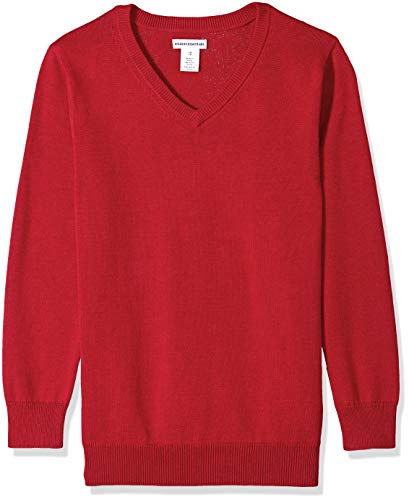 Amazon Essentials Boys Uniform V-Neck Sweater Pullover-Sweaters, Rojo (Scooter Red), S
