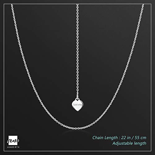 Amberta Collar en Fina Plata De Ley 925 con Logo de Corazón - Cadena de Belcher en 1.2 mm - Ajustable hasta 55 cm - Círculo Deslizante