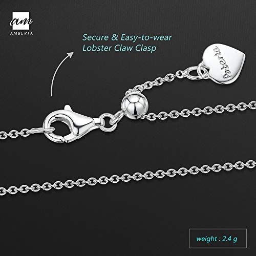 Amberta Collar en Fina Plata De Ley 925 con Logo de Corazón - Cadena de Belcher en 1.2 mm - Ajustable hasta 55 cm - Círculo Deslizante