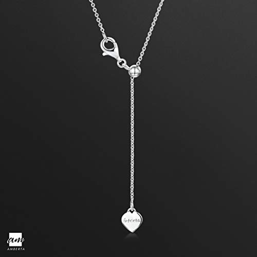 Amberta Collar en Fina Plata De Ley 925 con Logo de Corazón - Cadena de Belcher en 1.2 mm - Ajustable hasta 55 cm - Círculo Deslizante