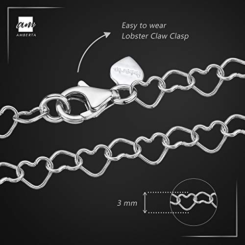 Amberta® Joyería - Brazalete de Tobillo - 925 Fina Plata de ley - 3 mm Pulsera de Corazón - Hasta 24 cm - Ajuste Flexible