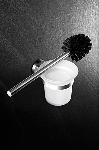 Ambrosya® | Exclusivo portaescobillas de Acero Inoxidable | Cuarto de baño Sostenedor de Cristal Escobilla del Inodoro Cepillo del Inodoro Set del Inodoro (Acero Inoxidable (Cepillado))