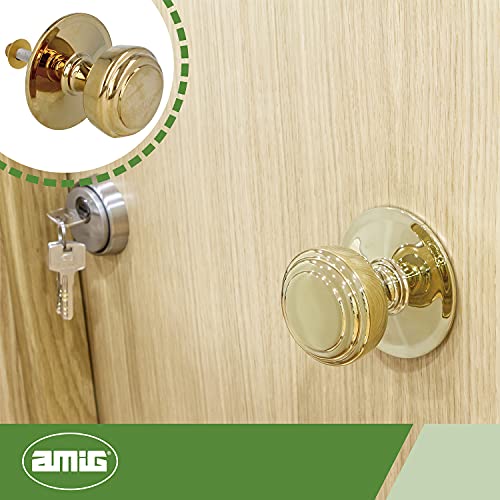 Amig - Pomo Mod 12 Dorado Redondo de Latón Macizo con Acabado PVD para Puertas Exteriores de Entrada | Diámetro Tirador Ø70 mm · Altura 68,5 mm | Fácil de Instalar Incluye Tuerca de Fijación