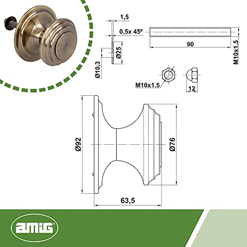 Amig - Pomo Mod 13 con Tirador Tallado de Latón Macizo con Acabado Cuero para Puertas Exteriores de Entrada | Diámetro Tirador Ø76 mm · Altura 63,5 mm | Fácil de Instalar Incluye Tuerca de Fijación