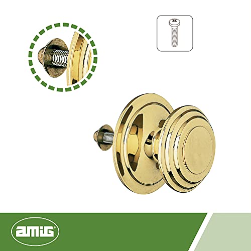 Amig - Pomo Mod 13 Dorado con Tirador Tallado de Latón Macizo con Acabado Pulido para Puertas Exteriores de Entrada | Diámetro Tirador Ø76 mm · Altura 63,5 mm | Incluye Tuerca de Fijación