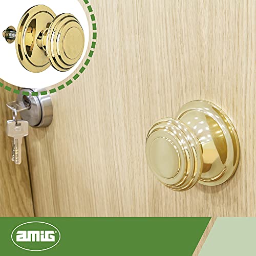 Amig - Pomo Mod 13 Dorado con Tirador Tallado de Latón Macizo con Acabado Pulido para Puertas Exteriores de Entrada | Diámetro Tirador Ø76 mm · Altura 63,5 mm | Incluye Tuerca de Fijación