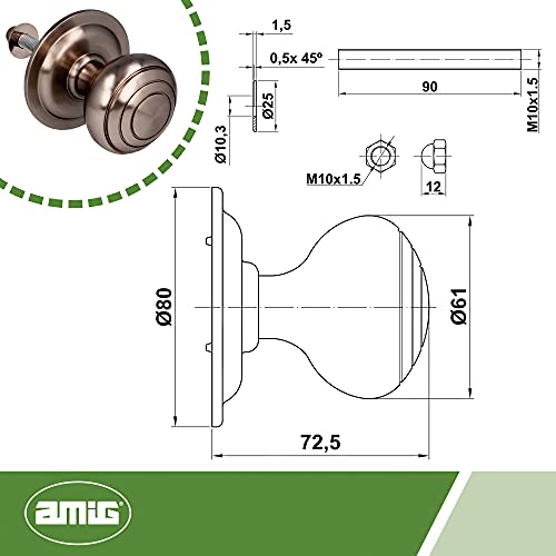 Amig - Pomo Mod 14 Plateado Redondo de Latón Macizo con Acabado Cromado Mate para Puertas Exteriores de Entrada | Diámetro Tirador Ø61 mm · Altura 72,5 mm | Incluye Tuerca de Fijación