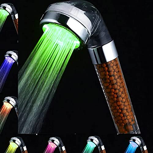 Amison - Alcachofa de ducha LED con cambio de color, ahorro de agua, con 7 colores, temperatura automática, alta presión, filtro de anión