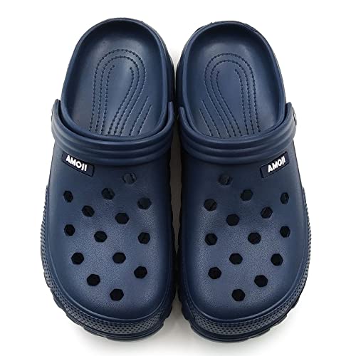 AMOJI Zuecos Zapatos de jardín Hombres Zapatillas de plástico Zapatos de jardín Mujeres Sabot Sandalias Zapatos de Ducha Verano Adultos Hombre Mujer Marina 47 EU